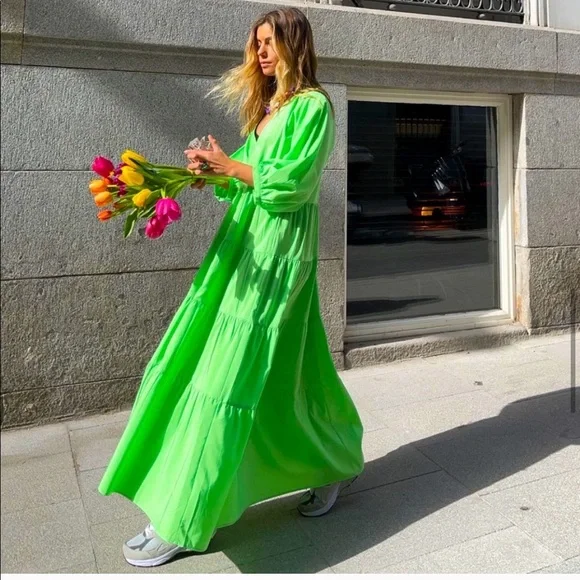 zara green poplin dress ZARA Poplin Dress Green